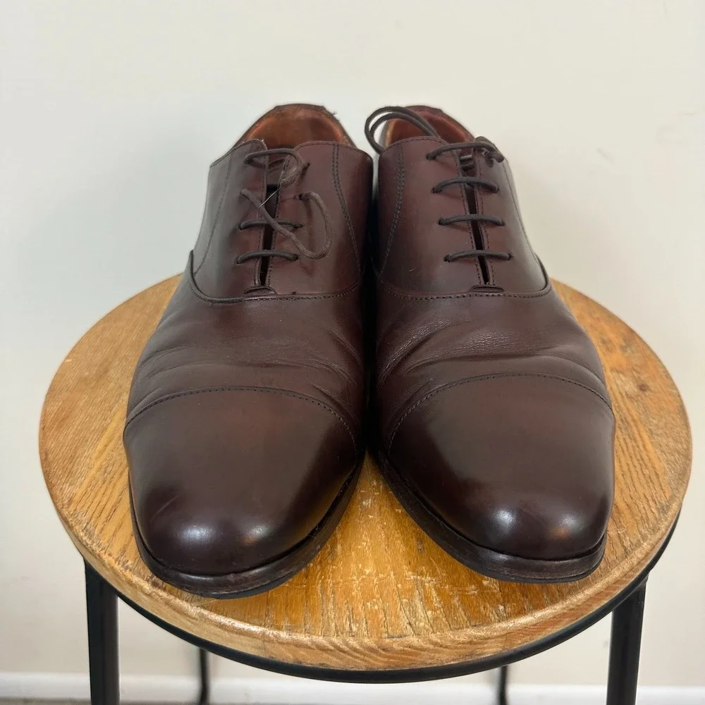 Wolf & Shepherd Mens 10.5 Oxford Dark Brown Leather Classic Cap Toe Dress Shoes